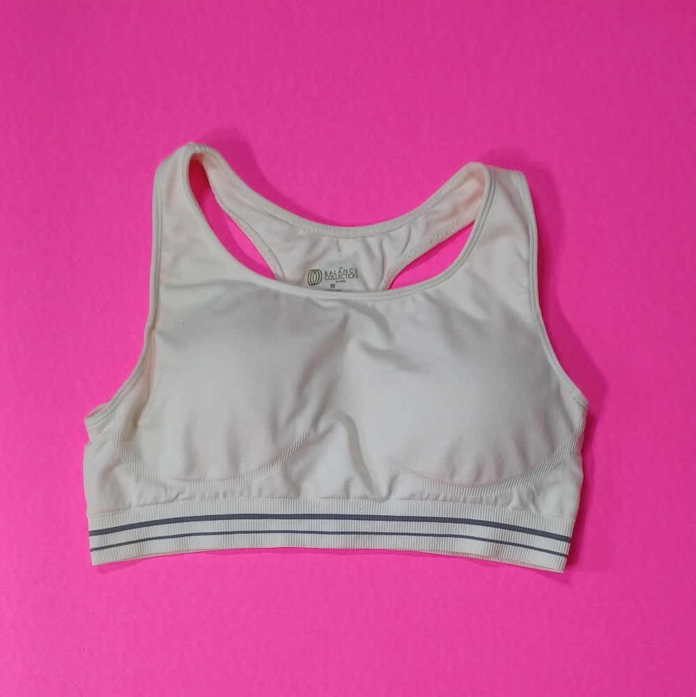 Balance Collection. Racerback White with gray stripes M